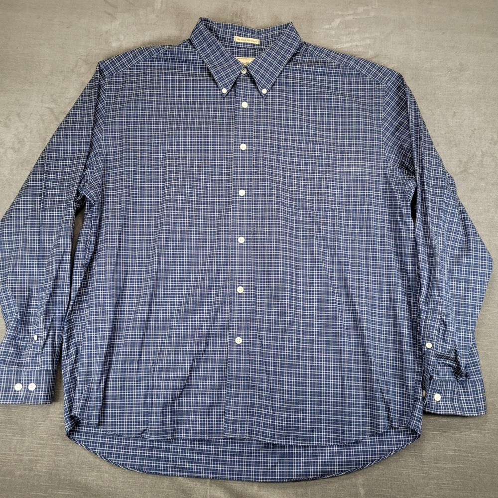 Eddie Bauer Y2K Mens XXL Blue Plaid Wrinkle Resistant‎ Cotton Button Down Shirt